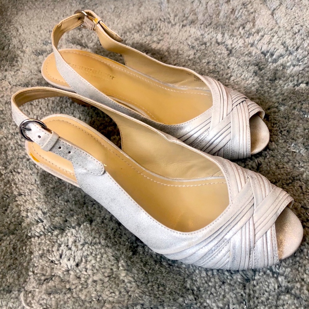 Silver Peep Toe Wedges